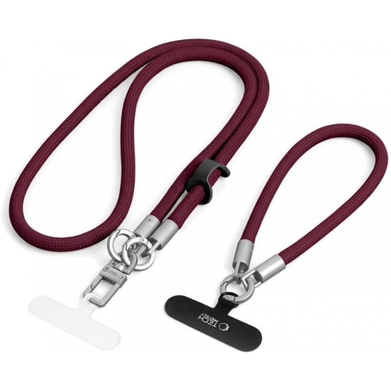 Tech-Protect C10S Rope Crossbody & Wrist Phone Lanyard Set, Burgundy/Titanium