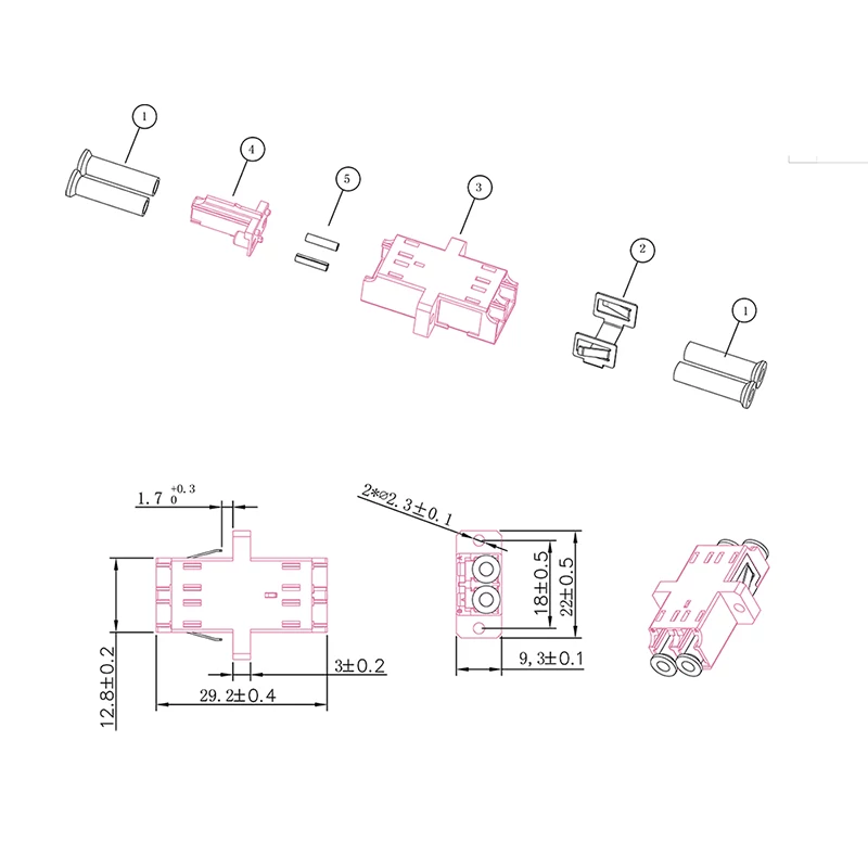 Vláknový adaptér LogiLink FA02LC8 LC Duplex, 12 kusov, s prírubou, fialový