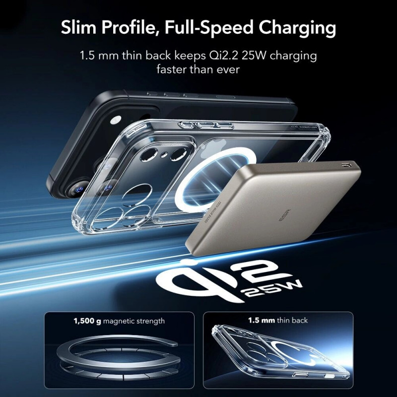 ESR Classic Hybrid MagSafe puzdro s tvrdeným sklom pre Apple iPhone 17 Pro Max, priehľadné