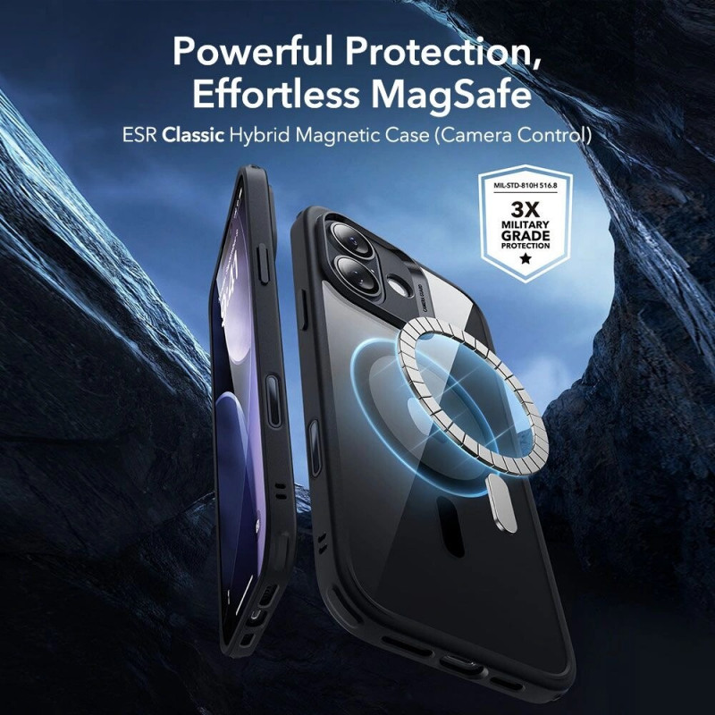 ESR Classic Hybrid MagSafe puzdro s tvrdeným sklom pre Apple iPhone 17, priehľadné/čierne