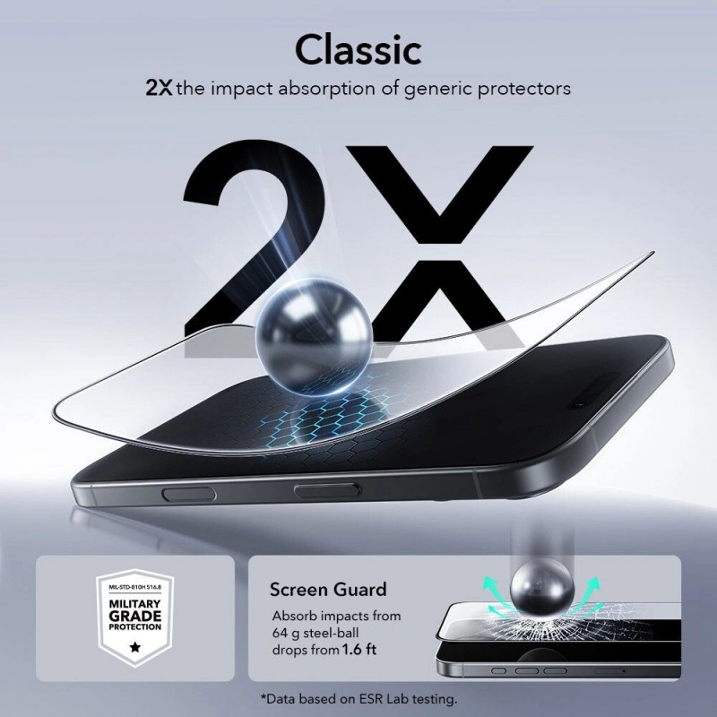 ESR UltraFit tvrdené sklo pre Apple iPhone 16 Pro / 17, číre (2 ks) (ESR922)