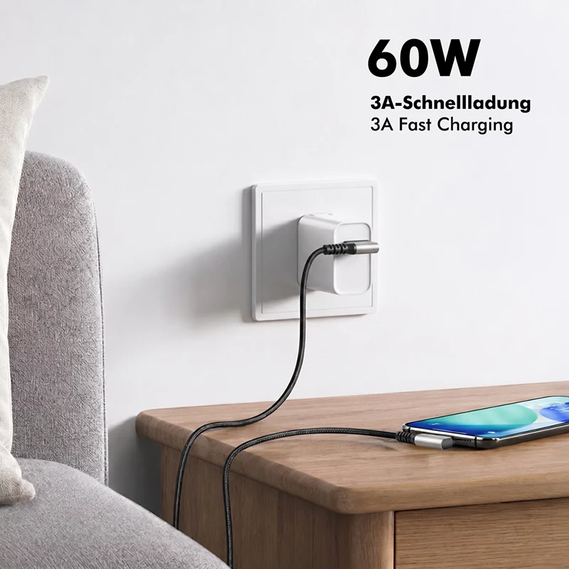 Kábel LogiLink CU0471 USB 3.2 Gen1 Type-C, A/M 90° na C/M 90°, 5 Gbps, 60W, kovový, strieborno-čierny, 1 m
