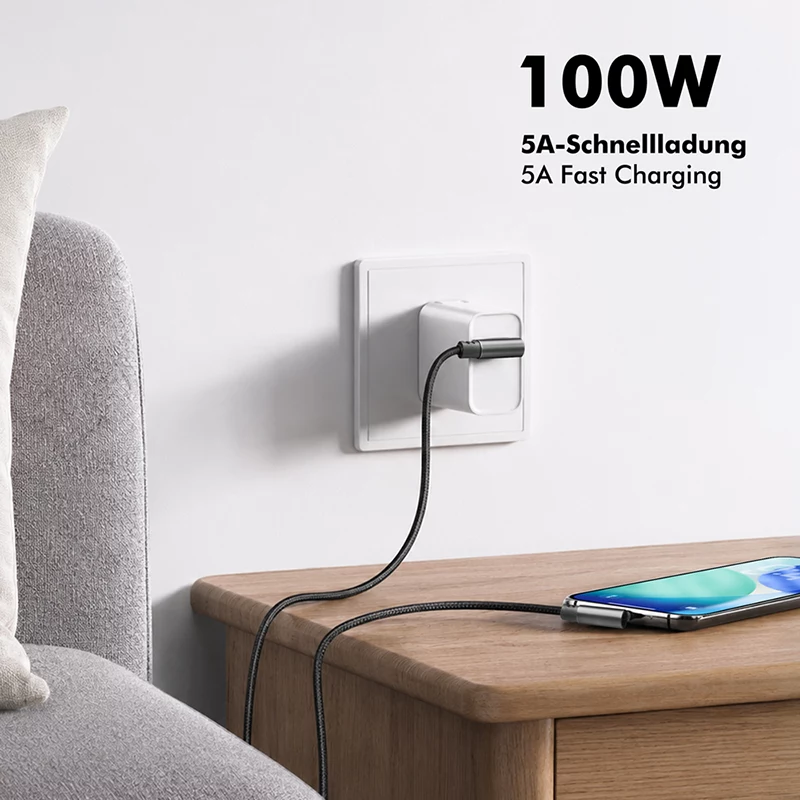 Kábel LogiLink CU0463 USB 2.0 Type-C, C/M 90° na C/M 90°, 480 Mbps, 100 W, kovový, strieborno-čierny, 3 m