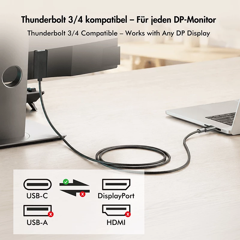 Kábel Logilink CUA0132 USB 3.2 Gen2 Type-C, C/M na DP/M, 8K/60 Hz, nylon, kov, čierny, 3 m