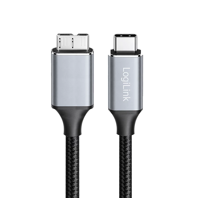 Kábel Logilink CU0198 USB 3.2 Gen1 Type-C, C/M na Micro-USB/M, 5 Gbps, nylon, kov, čierno-strieborný, 1 m