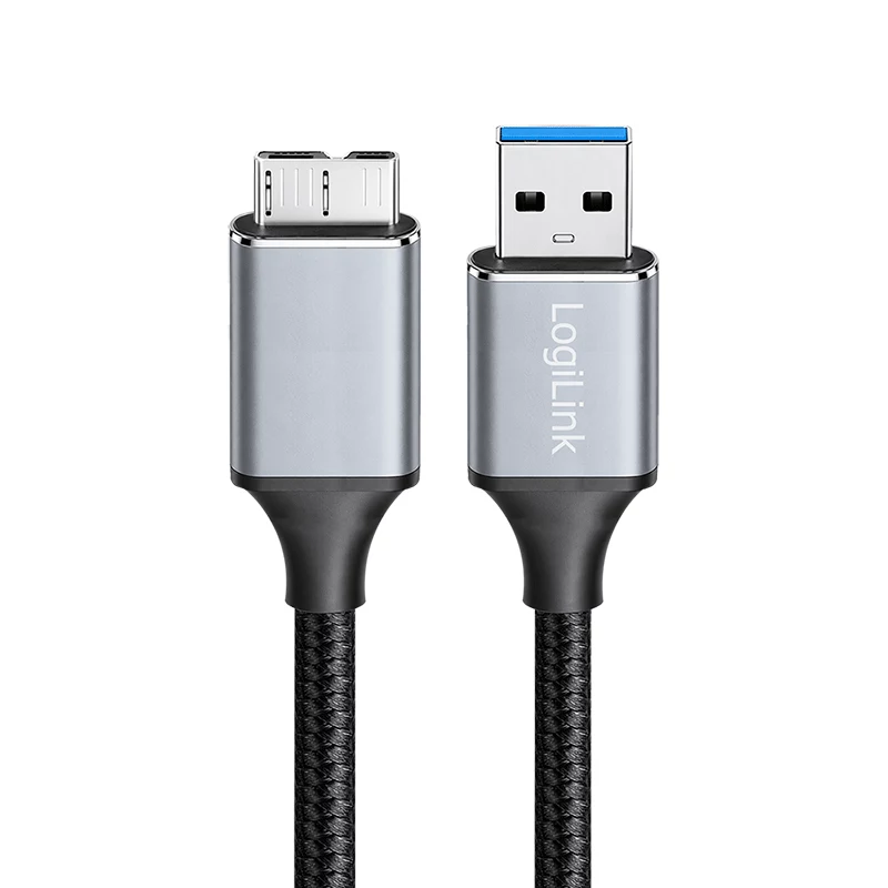 Kábel Logilink CU0290 USB 3.0, A/M na Micro-USB/M, 5 Gbps, nylon, kov, čierna/strieborná, 1 m