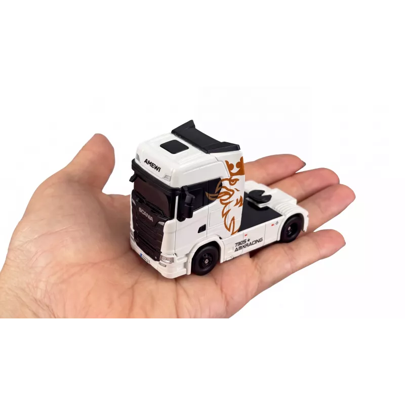 Amewi Mini-Scania 730 S s návesom s kontajnerom 1:64 RTR, biela (22784)