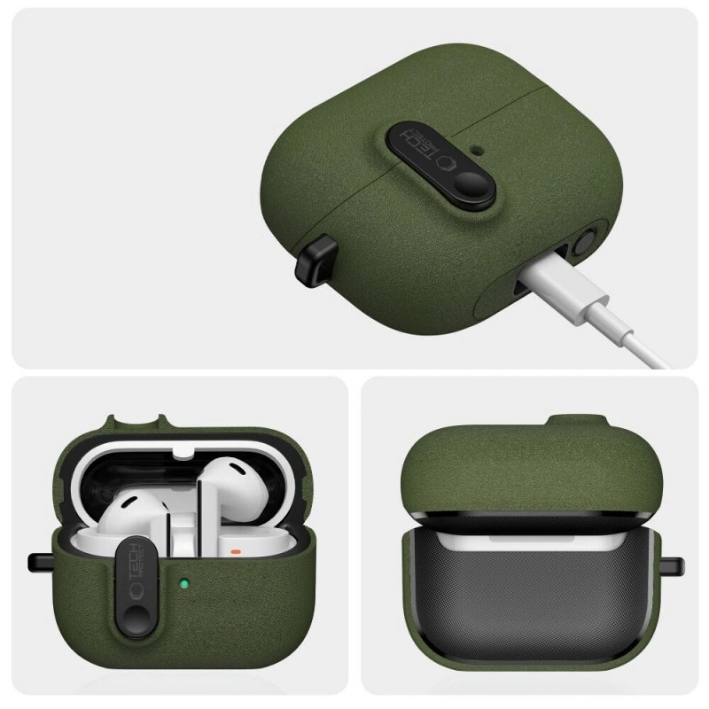 Tech-Protect Slim Hook puzdro Samsung Galaxy Buds 3 / 3 FE / 3 Pro, olivovo zelená