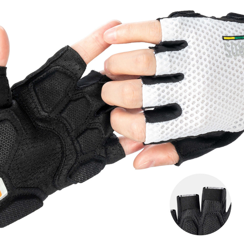 Rockbros TLS004 ROAD TO SKY krátke cyklistické rukavice tlmiaci nárazy M, biele