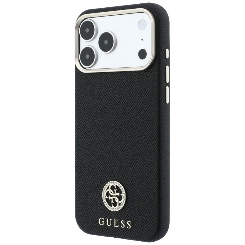 Guess GUE005537-0 Grained Round Strass Logo MagSafe puzdro pre Apple iPhone 18 Pro Max / 17 Pro Max, čierne