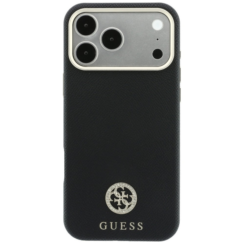Guess GUE005537-0 Grained Round Strass Logo MagSafe puzdro pre Apple iPhone 18 Pro Max / 17 Pro Max, čierne