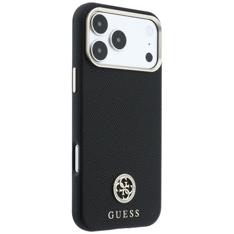 Guess GUE005537-0 Grained Round Strass Logo MagSafe puzdro pre Apple iPhone 18 Pro Max / 17 Pro Max, čierne