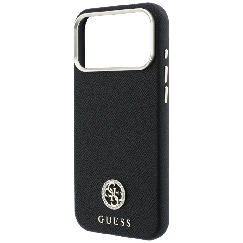Guess GUE005537-0 Grained Round Strass Logo MagSafe puzdro pre Apple iPhone 18 Pro Max / 17 Pro Max, čierne