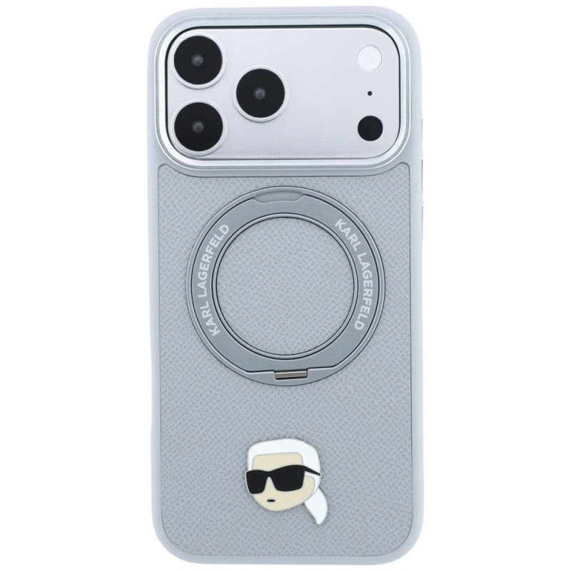 Puzdro Karl Lagerfeld with Ring Stand 360 Karl Head Pin MagSafe pre Apple iPhone 18 Pro Max / 17 Pro Max, sivé (KF003236)