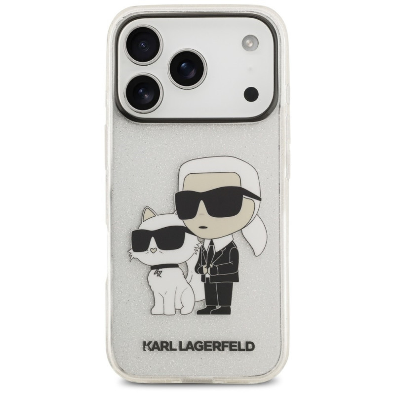 Puzdro Karl Lagerfeld IML NFT Glitter Karl&Choupette KF003400 na Apple iPhone 18 Pro Max / 17 Pro Max, priehľadné