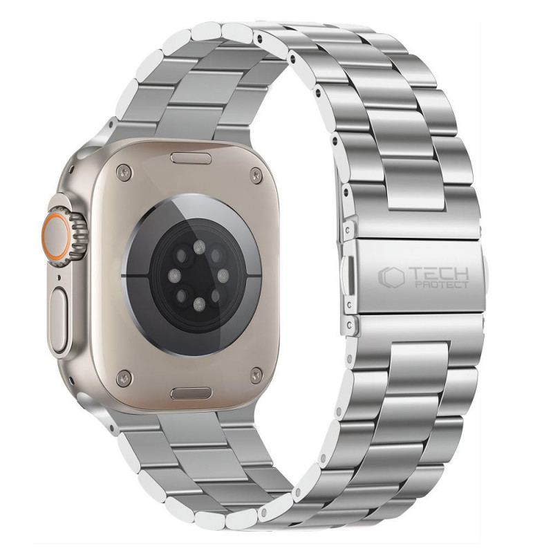 Tech-Protect Stainless remienok z nehrdzavejúcej ocele pre Apple Watch 8 / 9 / 10 / 11 / 12 / SE / Ultra (44 / 45 / 46 / 49 mm), strieborný