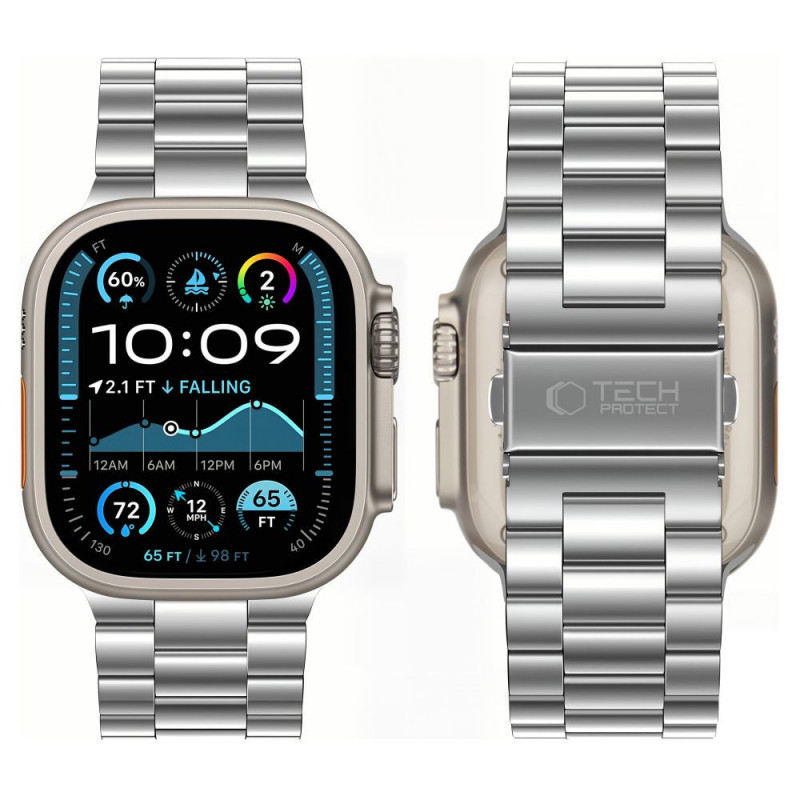 Tech-Protect Stainless remienok z nehrdzavejúcej ocele pre Apple Watch 8 / 9 / 10 / 11 / 12 / SE / Ultra (44 / 45 / 46 / 49 mm), strieborný
