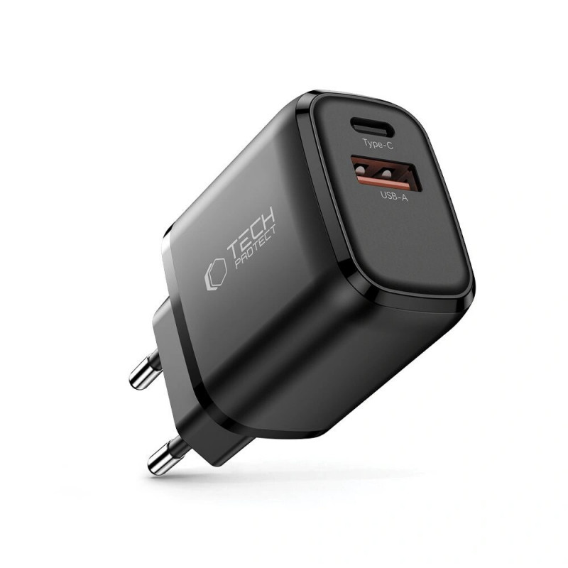 Tech-Protect NCA20 USB-A / USB-C nástenná nabíjačka PD 20W / QC3.0, čierna