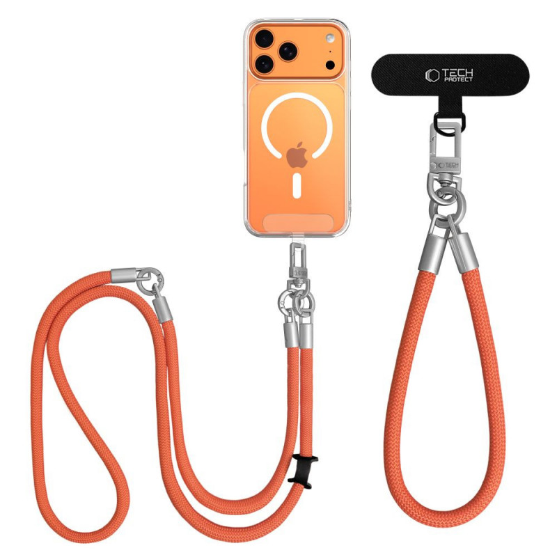 Tech-Protect C10S Rope Crossbody & Wrist sada remienkov na telefón, oranžová/titánová