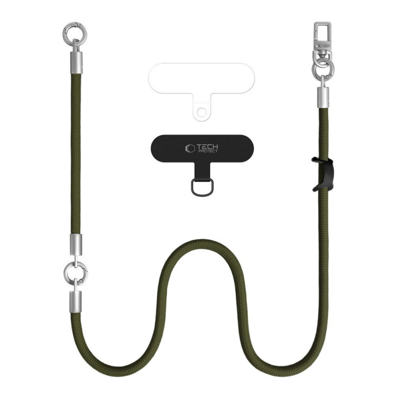 Tech-Protect C10S Rope Crossbody & Wrist sada remienkov na telefón, olivovozelená/titánová