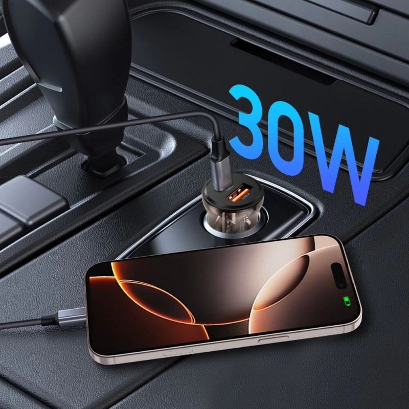 Tech-Protect CC01 2-portová nabíjačka do auta USB-A / USB-C, PD 30W / QC 3.0, čierna