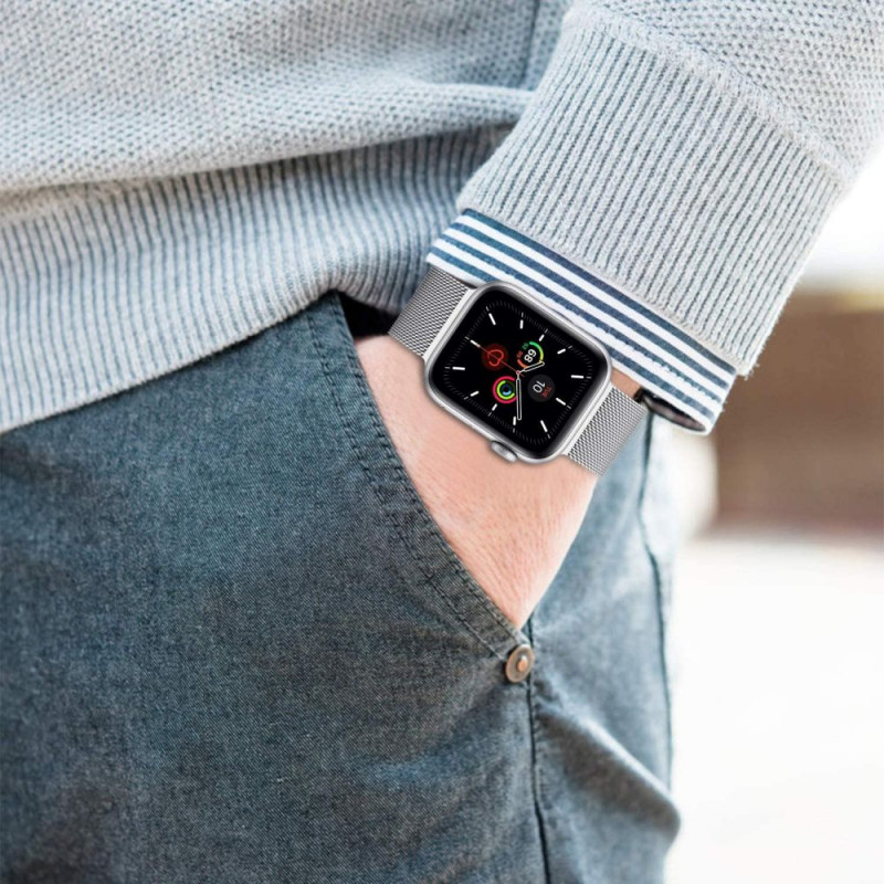 Tech-Protect MilaneseBand Apple Watch 4/5/6/7/SE 44/45 mm náramok z nehrdzavejúcej ocele, strieborný