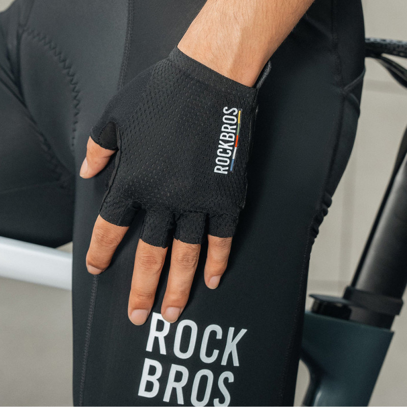 Rockbros TLS004 ROAD TO SKY krátke tlmiace cyklistické rukavice L, čierne