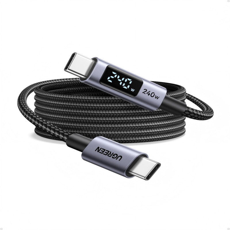 Ugreen L530 kábel USB-C na USB-C, PD 240 W, 480 Mbps, s displejom, 2 m, čierny