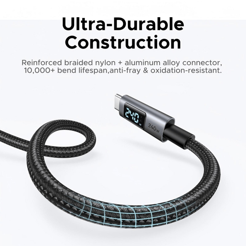 Ugreen L530 kábel USB-C na USB-C, PD 240 W, 480 Mbps, s displejom, 2 m, čierny