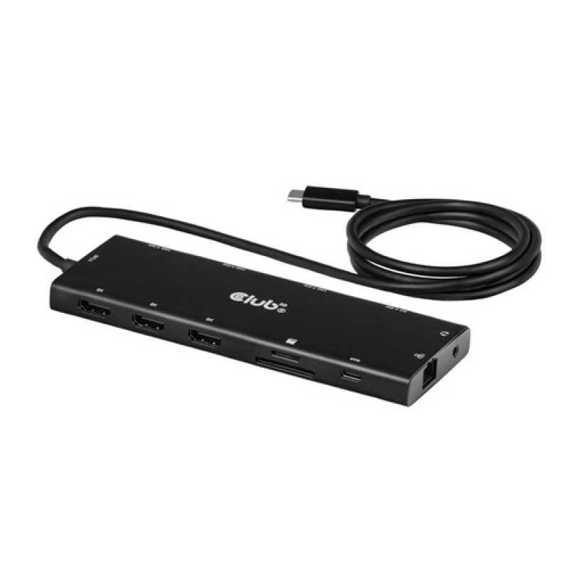Club 3D CSV-2556 USB-C 12-v-1 rozbočovač, 3x HDMI/3x USB-C/USB/LAN, 8K30Hz, PD 140W