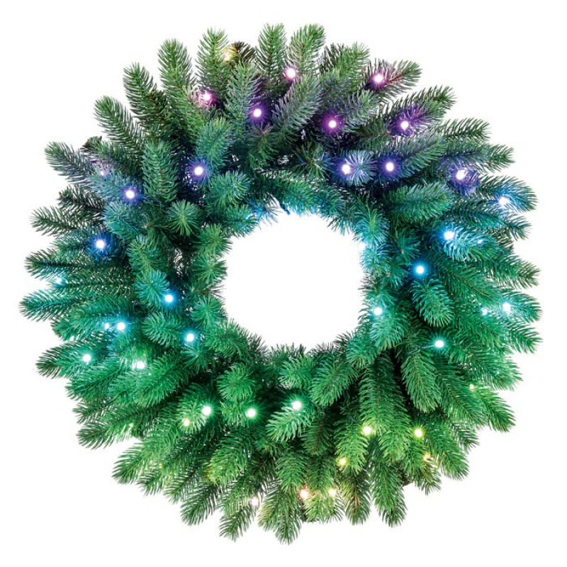 Twinkly Predpripravený veniec 50 RGB LED, zelený drôt, zástrčka typ C, 60 cm