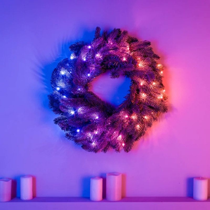 Twinkly Predpripravený veniec 50 RGB LED, zelený drôt, zástrčka typ C, 60 cm