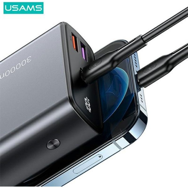 USAMS PB59 US-CD165 power banka 30000 mAh, 65 W, 2x QC3.0 + PD, čierna, s káblom USB-C na USB-C