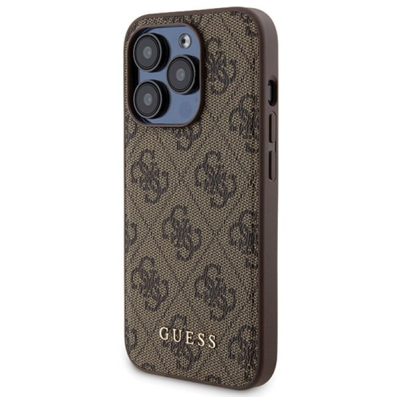 Guess GUBPM5P15L4GEMGW Pevné puzdro pre Apple iPhone 15 Pro + 5000 mAh MagSafe power banka, 4G Metal Logo, hnedá