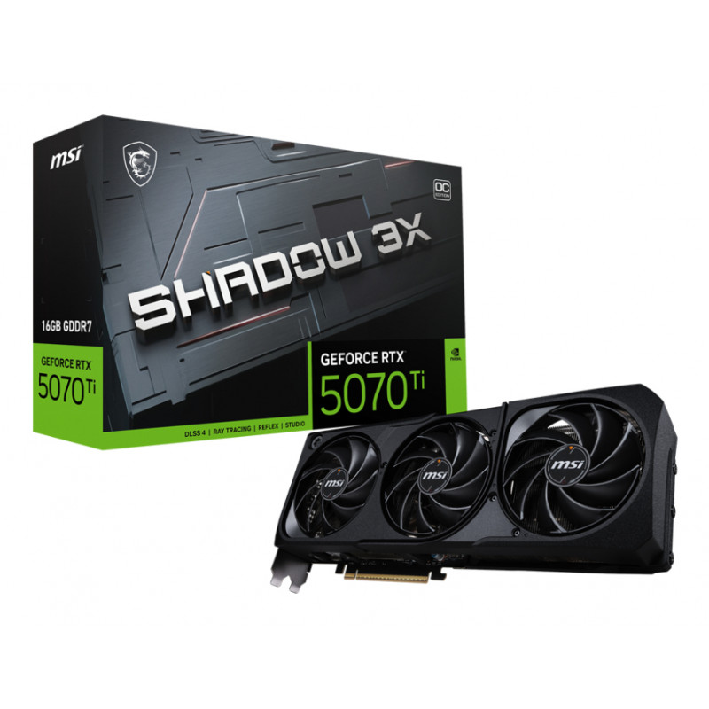 MSI GeForce RTX 5070 Ti 16G Shadow 3X OC grafická karta, 16 GB GDDR7, 3 ventilátory