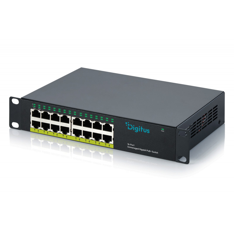 DIGITUS DN-95334 10 Gigabit 16-portový nespravovaný PoE+ switch (120 W)