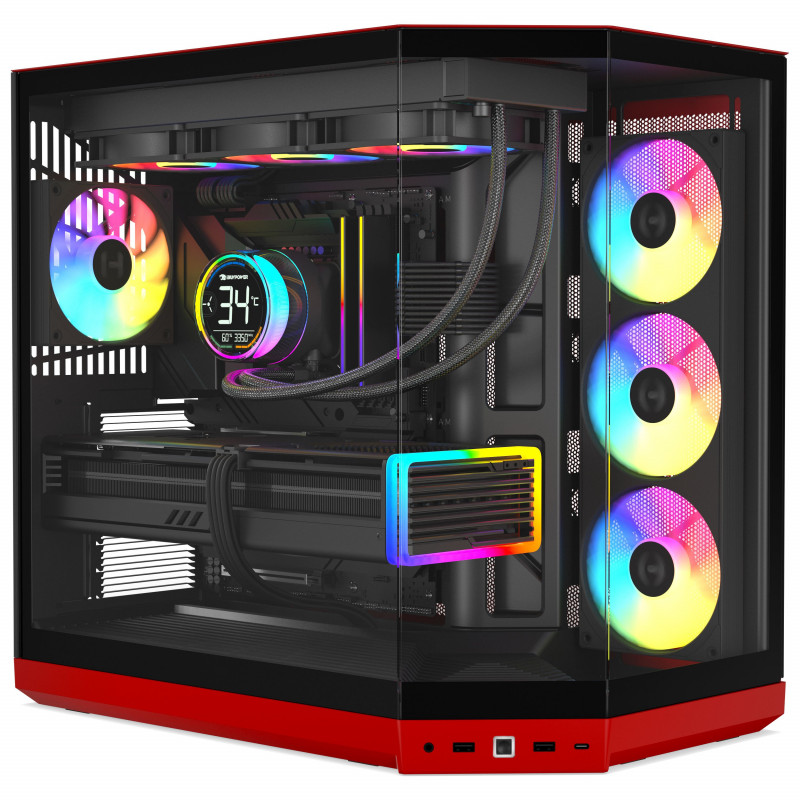 HYTE Y50 Wild Cherry PC skriňa, červená, temperované sklo x 3