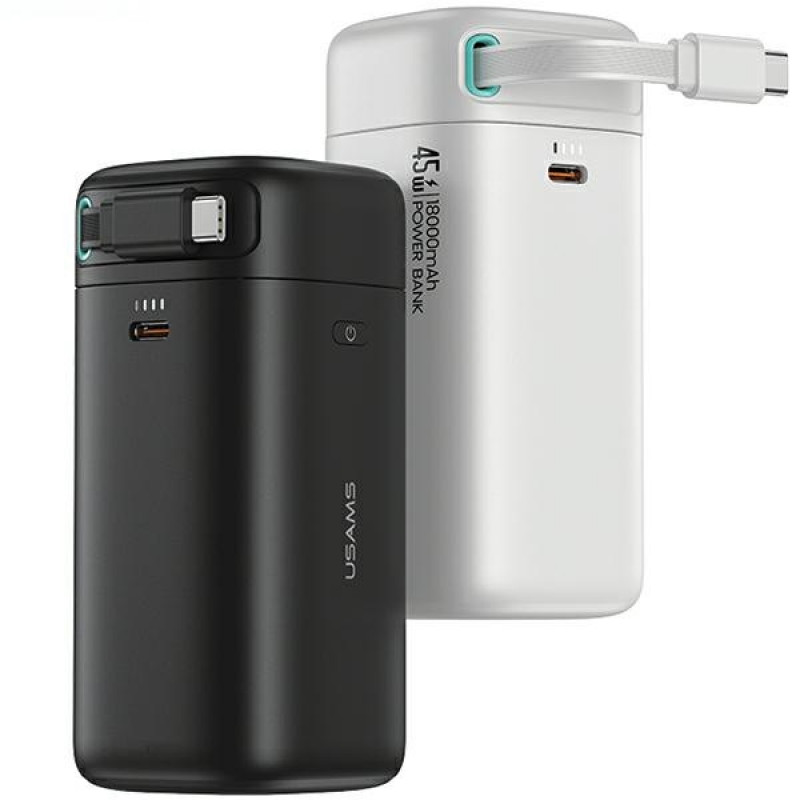 USAMS US-CD216 XMF Series powerbanka 18000 mAh, PD 45W rýchle nabíjanie, s káblom USB-C, čierna