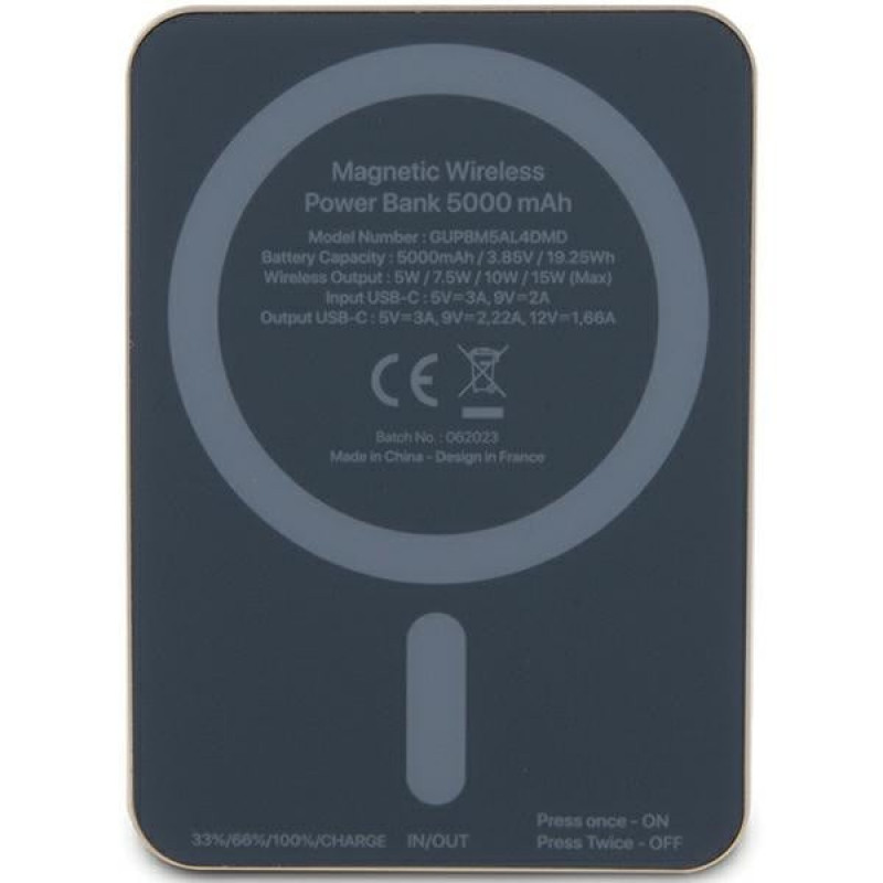 Guess GUPBM5AL4DMD 4G Strassed Metal Logo MagSafe indukčná powerbanka 5000 mAh, 15W, zlatá