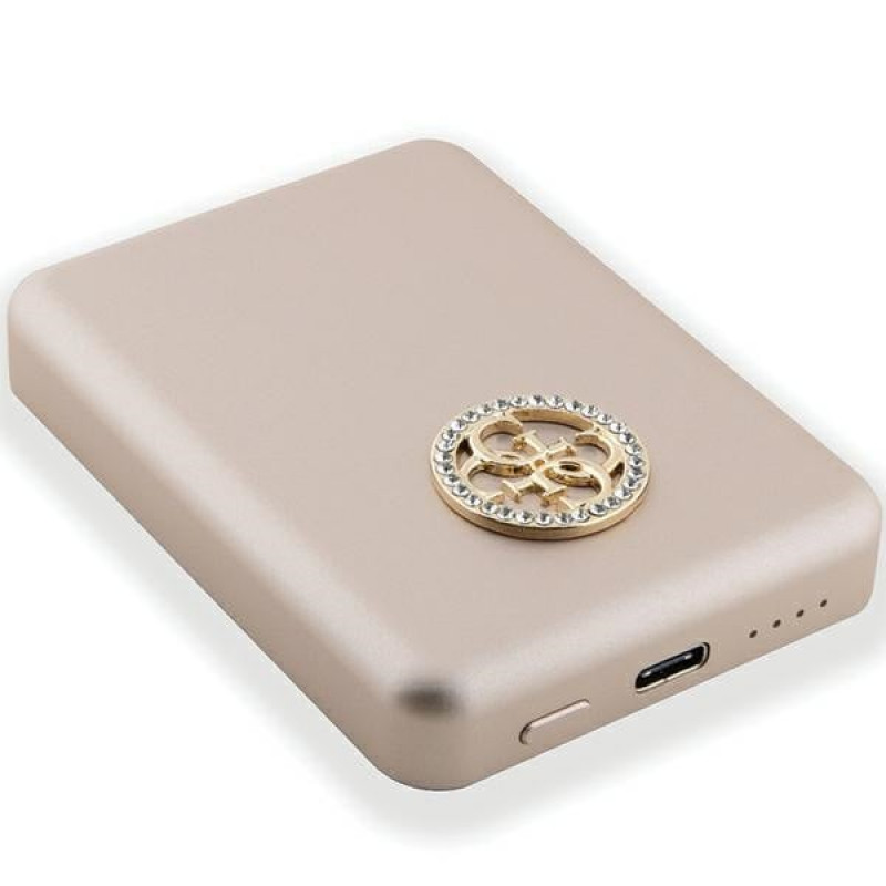 Guess GUPBM5AL4DMD 4G Strassed Metal Logo MagSafe indukčná powerbanka 5000 mAh, 15W, zlatá