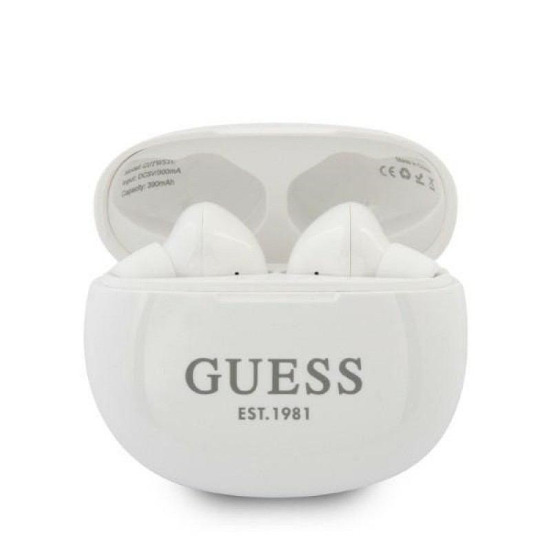 Guess GUTWS1CWHTWS Bezdrôtové slúchadlá do uší s dokovacou stanicou, Bluetooth 5.0, biele
