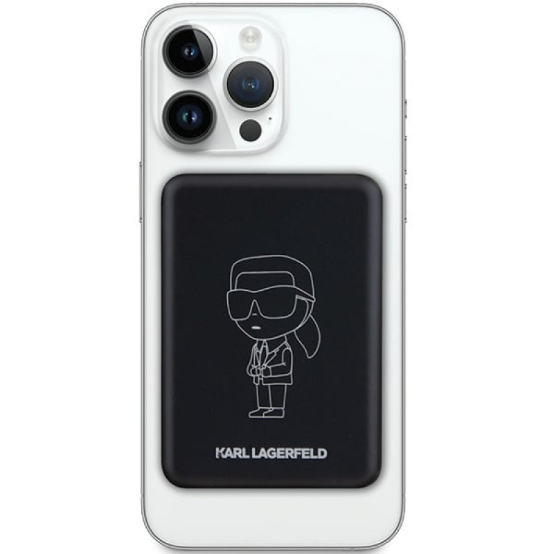 Karl Lagerfeld KLPBM5KIOTTGK indukčná power banka 5000 mAh 15W, Outline Ikonik, MagSafe, čierna
