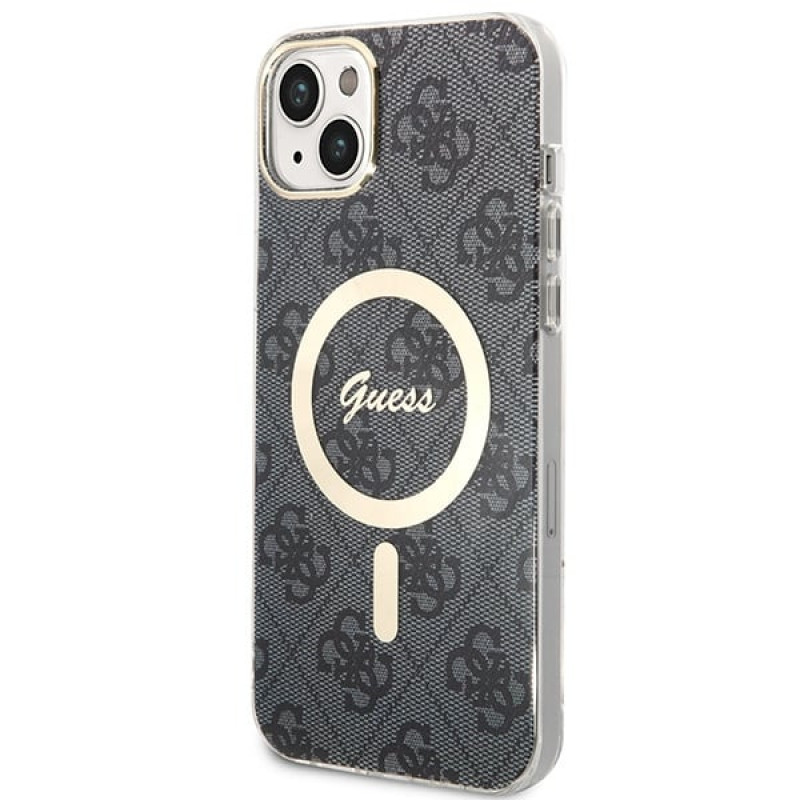 Guess GUBPP14SH4EACSK Obal na pevno pre Apple iPhone 14 + bezdrôtová nabíjačka, 4G Print, MagSafe, čierny