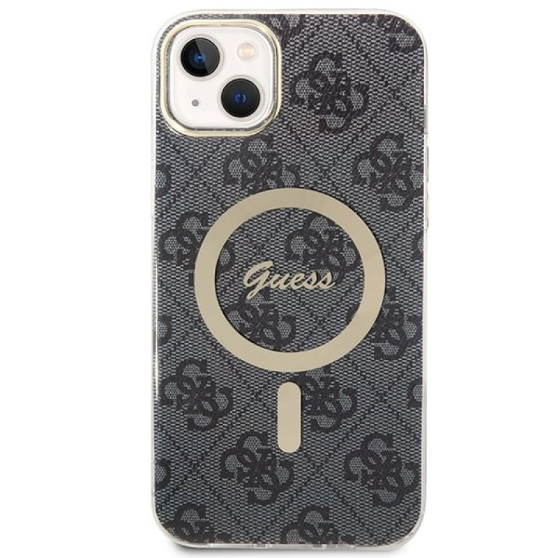 Guess GUBPP14SH4EACSK Obal na pevno pre Apple iPhone 14 + bezdrôtová nabíjačka, 4G Print, MagSafe, čierny