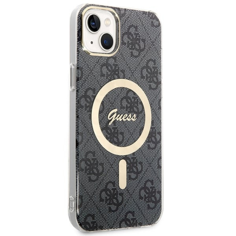 Guess GUBPP14SH4EACSK Obal na pevno pre Apple iPhone 14 + bezdrôtová nabíjačka, 4G Print, MagSafe, čierny