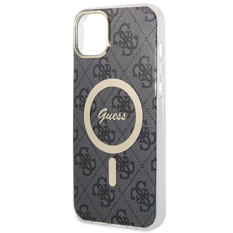 Guess GUBPP14SH4EACSK Obal na pevno pre Apple iPhone 14 + bezdrôtová nabíjačka, 4G Print, MagSafe, čierny