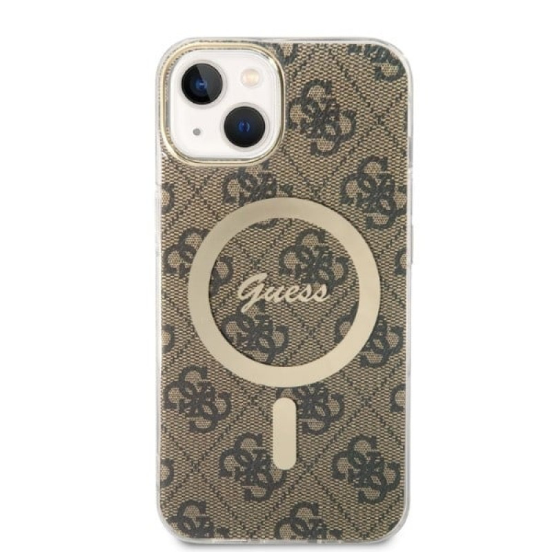 Guess GUBPP14SH4EACSW Pevné puzdro pre Apple iPhone 14 + bezdrôtová nabíjačka, 4G Print, MagSafe, hnedá