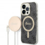Guess GUBPP14XH4EACSK Puzdro + bezdrôtová nabíjačka Apple iPhone 14 Pro Max čierne hardcase, 4G Print, MagSafe