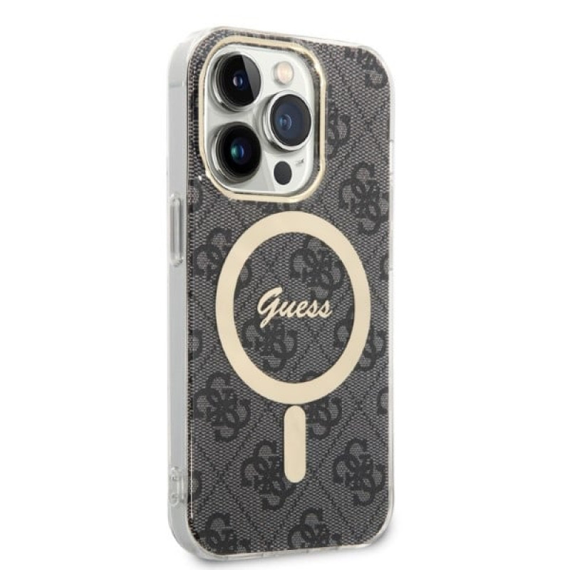 Guess GUBPP14XH4EACSK Puzdro + bezdrôtová nabíjačka Apple iPhone 14 Pro Max čierne hardcase, 4G Print, MagSafe