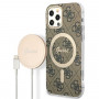Guess GUBPP12MH4EACSW Puzdro + bezdrôtová nabíjačka Apple iPhone 12 / iPhone 12 Pro hnedé, hardcase, 4G Print, MagSafe